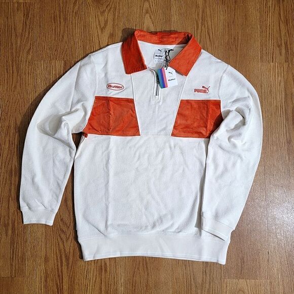 Puma X Butter Goods 1/4 Zip Pullover Jacket Small S Off-White Brown Corduroy New - Picture 1 of 13
